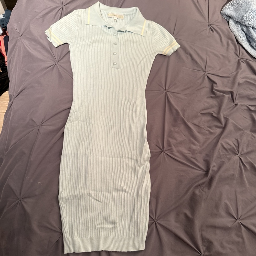 Guess Light Blue Ribbed Midi Dress